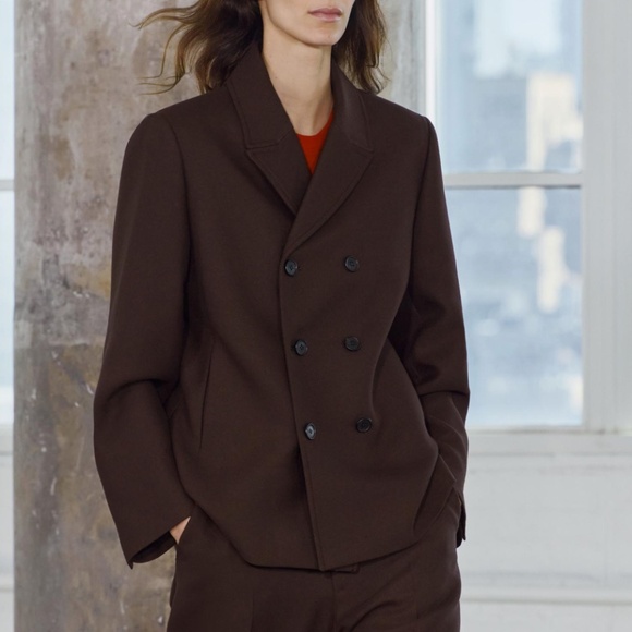 Zara dark brown double breasted button blazer coat NWT - Picture 1 of 14